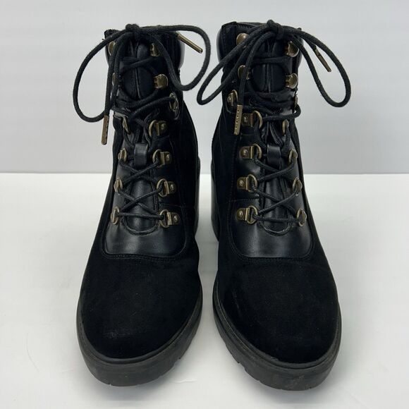 Shoedazzle Felixa Block Heel Hiker Bootie Size 8.5 Black Boots Rock Punk Grunge - Picture 2 of 16